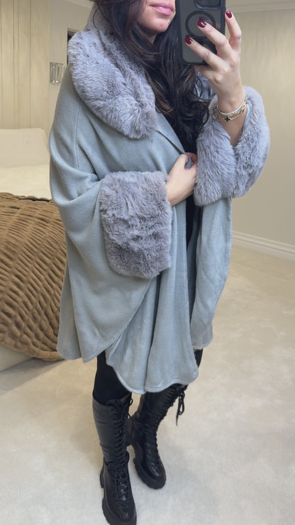 Vina Faux Fur Trim Wrap
