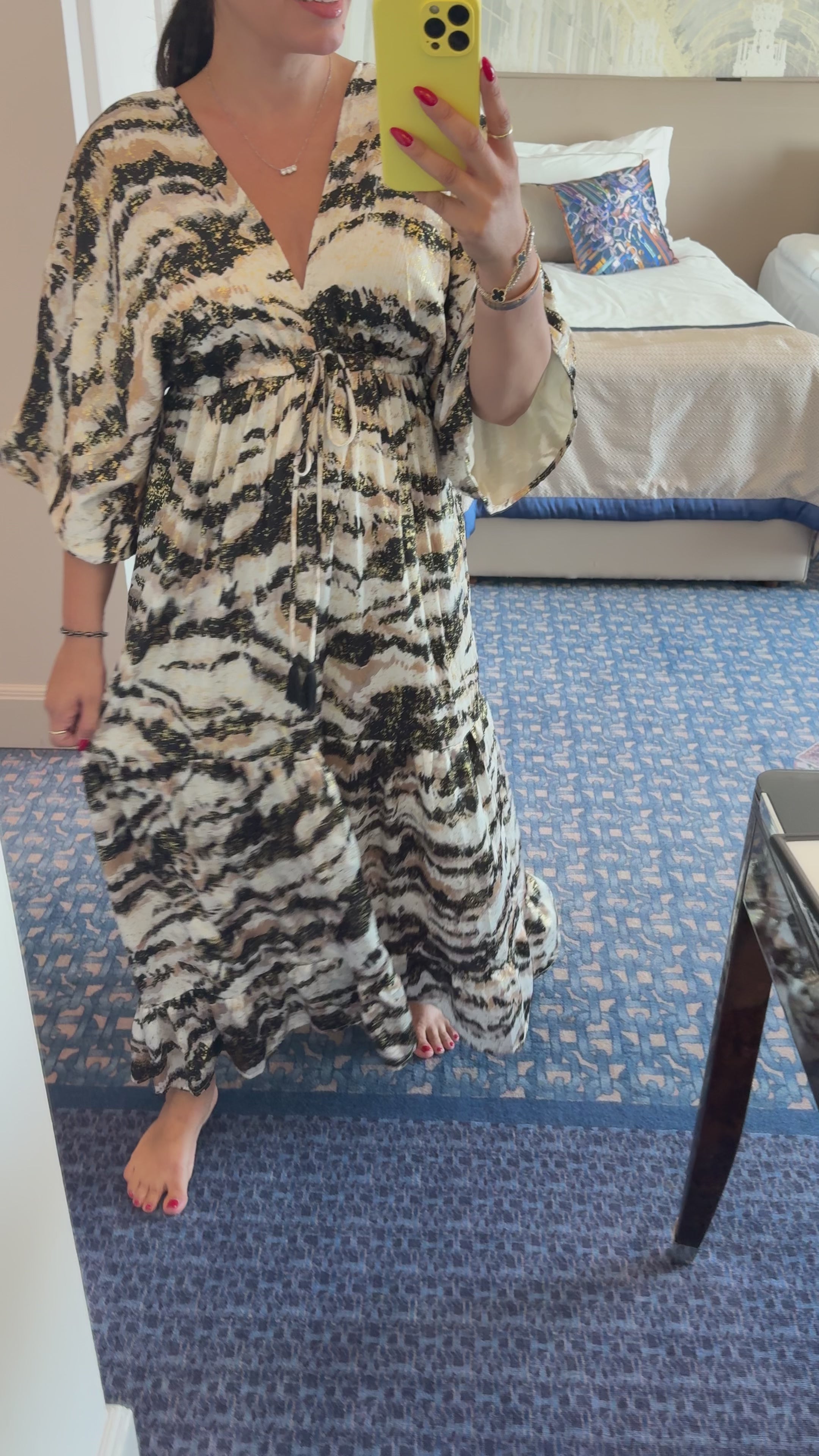 Load video: Noella Abstract Print Deep V Neck Maxi Dress