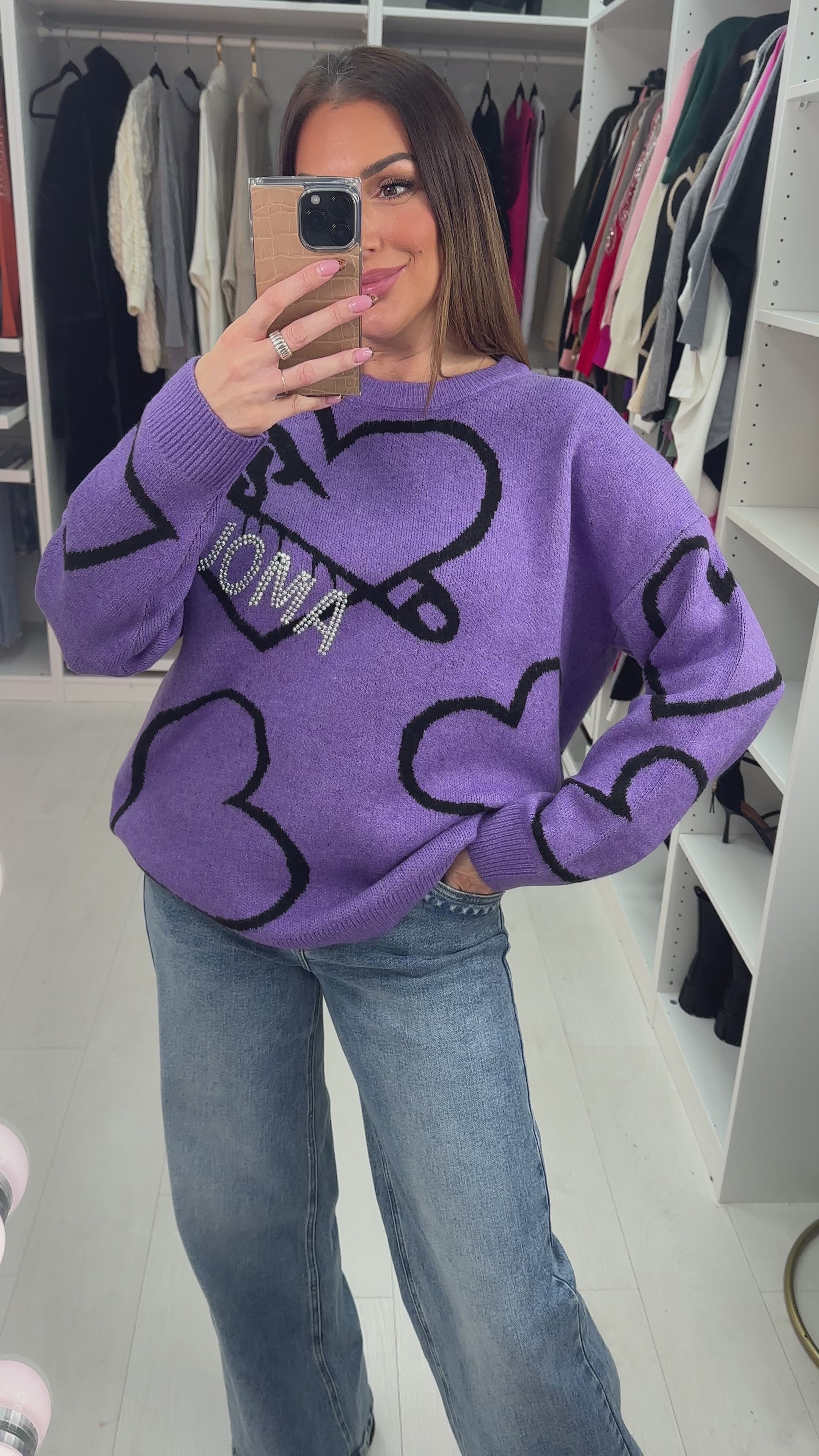 Amelio Heart & 'Amour' Embellished Jumper