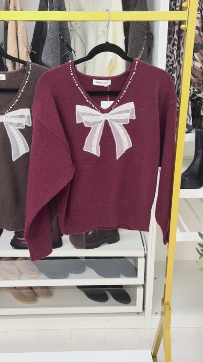 Yanita Pearl & Bow Detail Super Soft Jumper