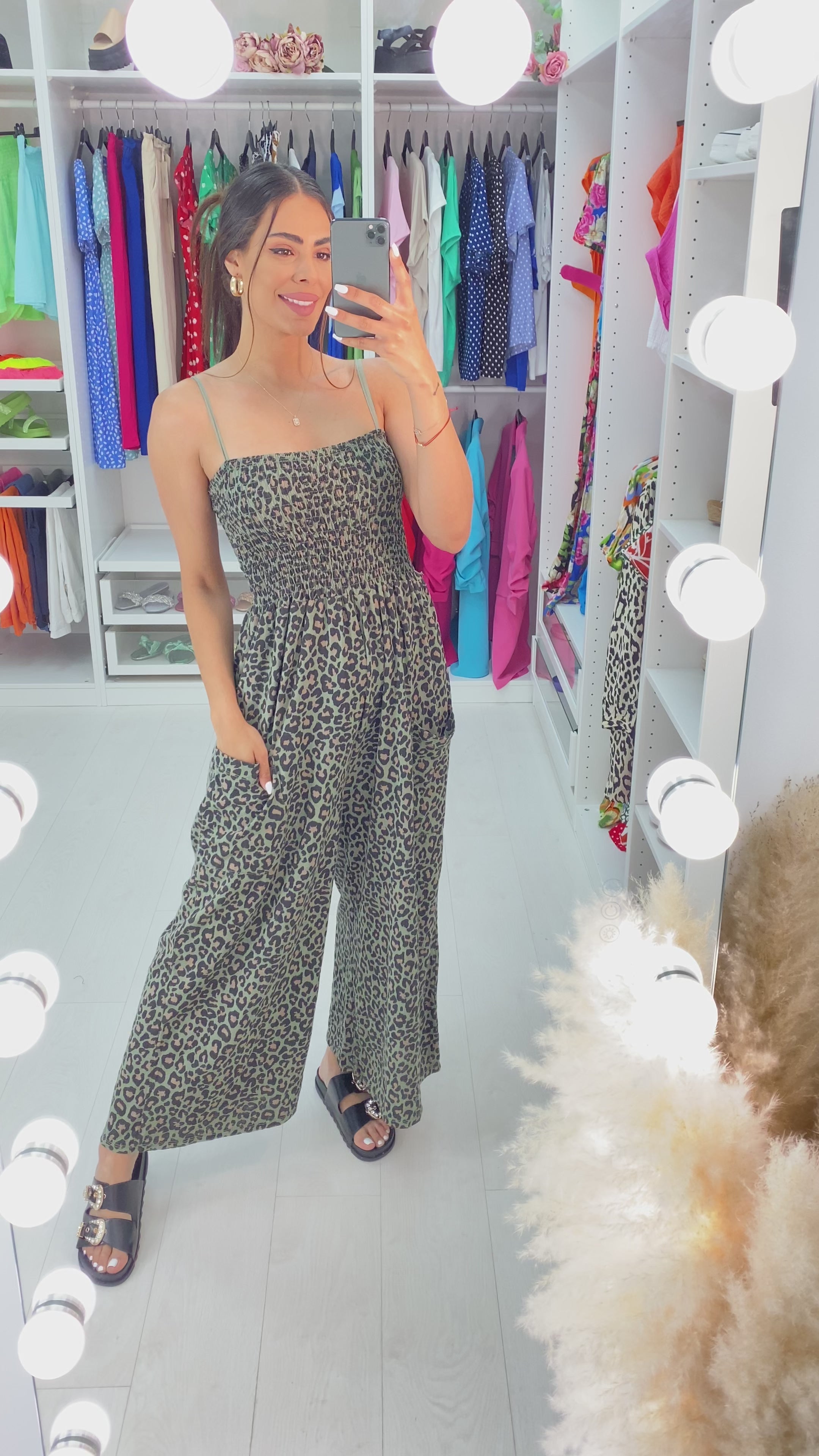 Sasa Leopard Print Elasticated Bust Wide Leg Jumpsuit