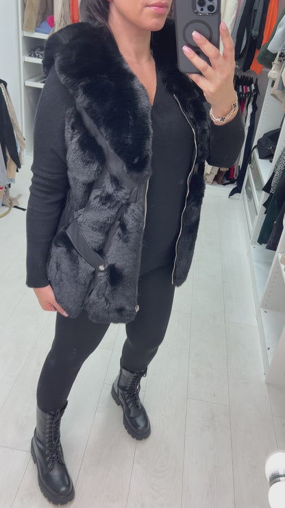 Aerin Black Faux Fur Panelled Gilet