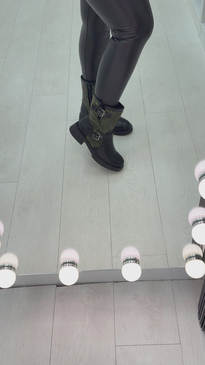 Jaimey Diamante And Buckle Detail Boots