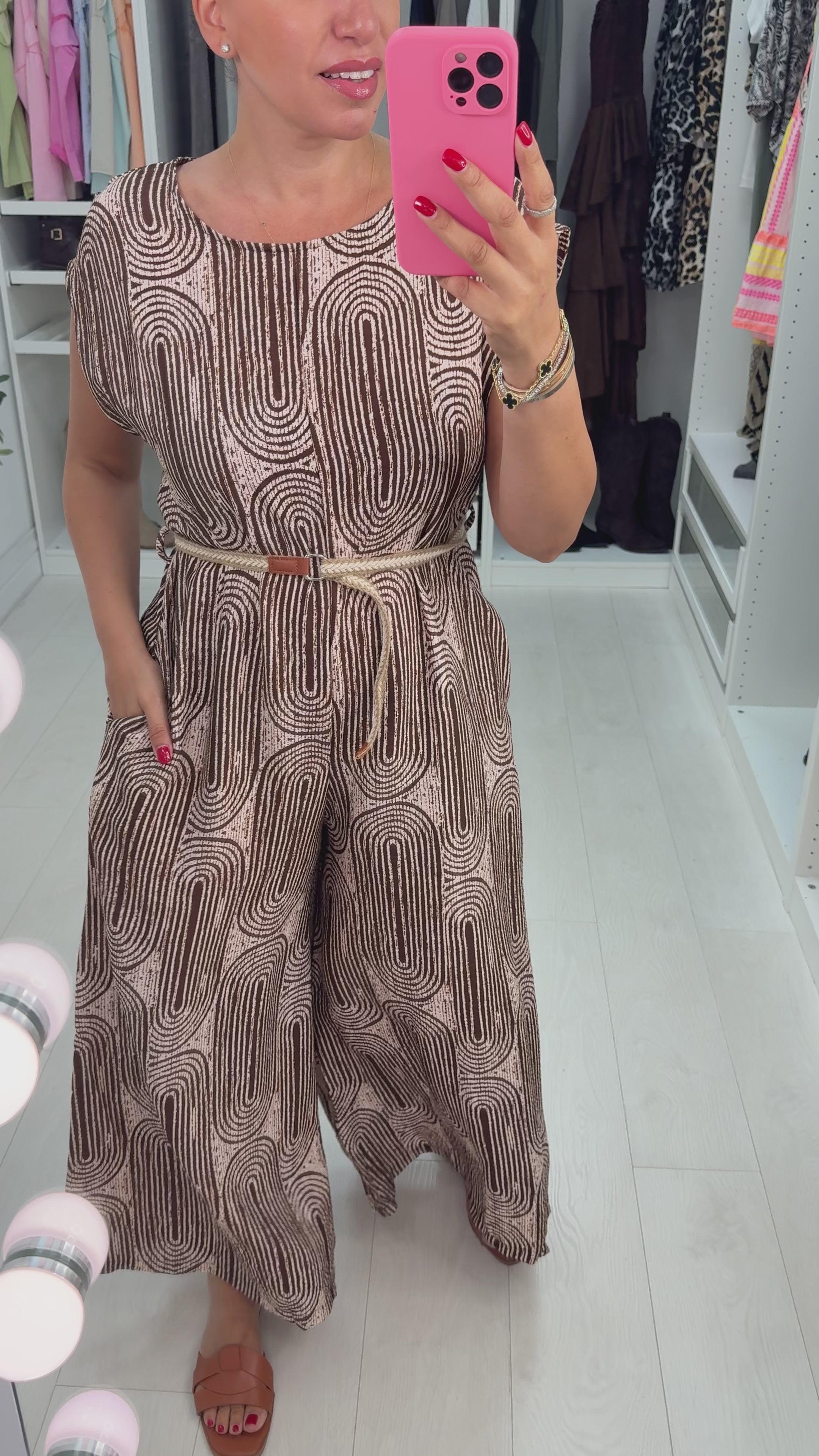 Load video: Leona Abstract Printed Belted Wide Leg Jumpsuit