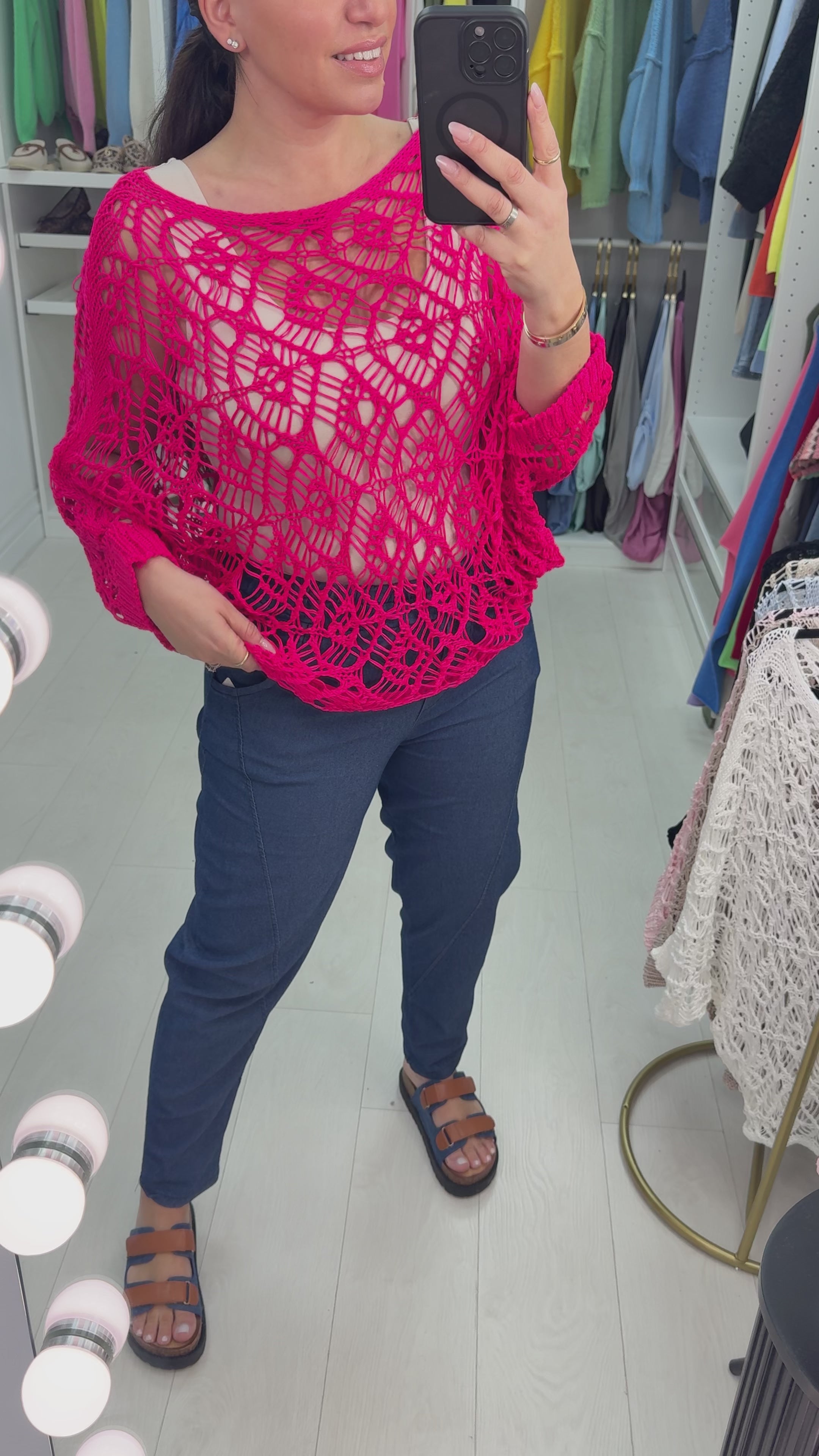 Load video: Sierra Plain Batwing Sleeve Crochet Top