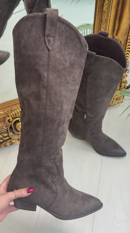 Chantel Faux Suede Pointed Western Boots