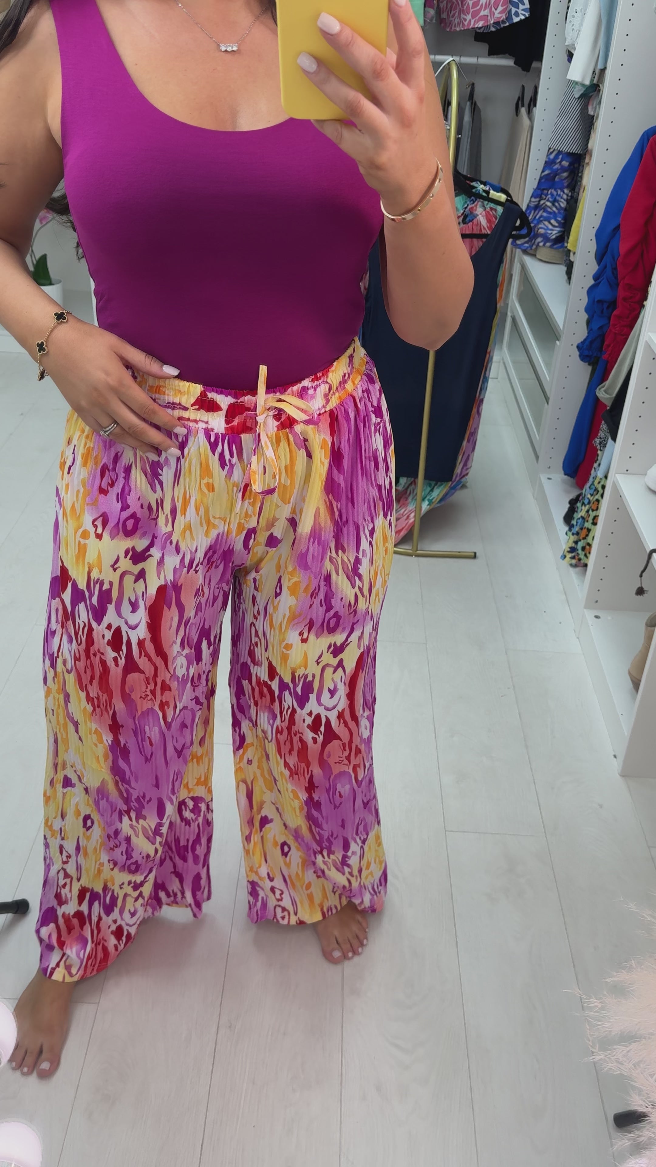 Elkie Multi Coloured Wide Leg Pleated Trousers
