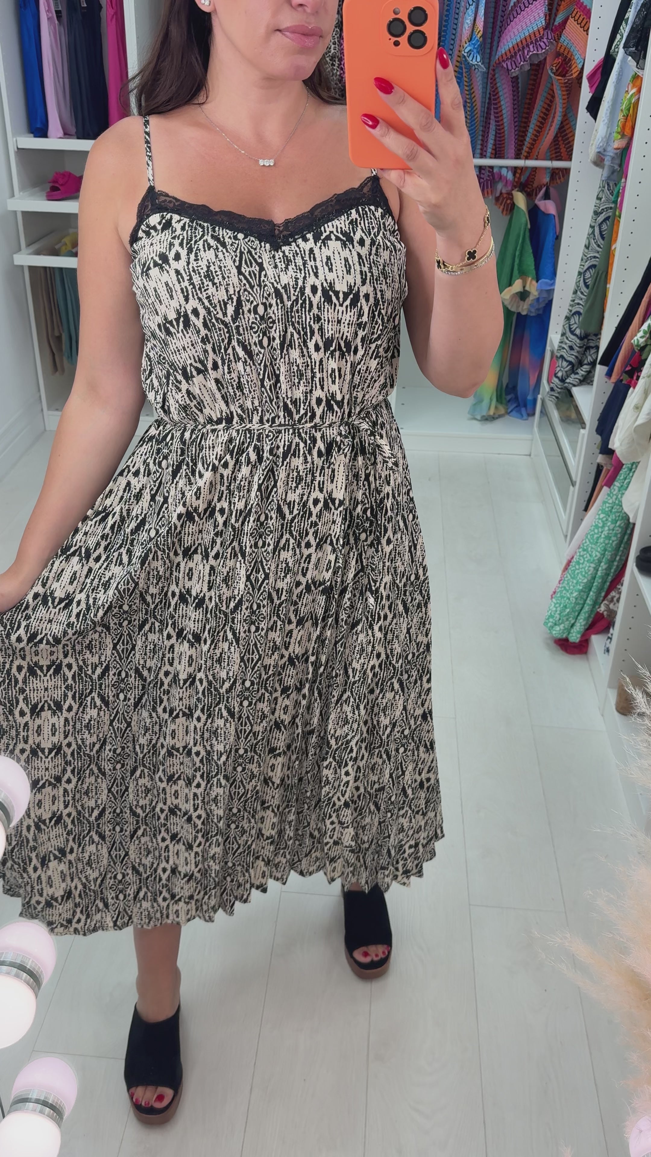 Load video: Azura Aztec Print Pleated Maxi Dress