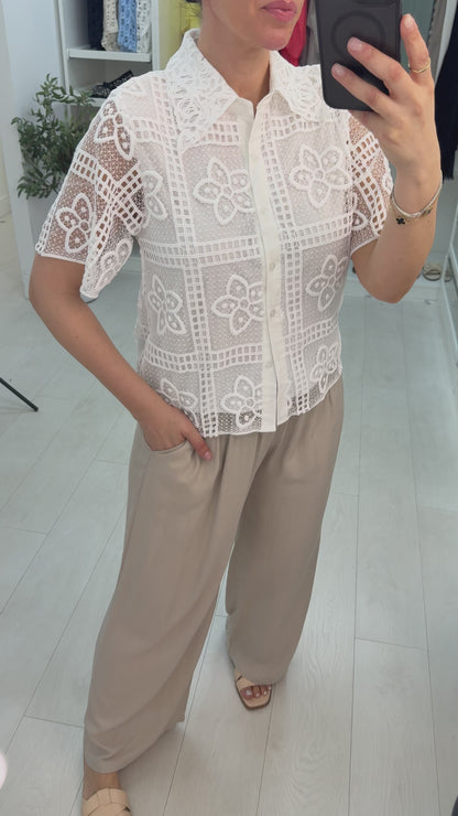 Keira Embroidered Lace Button front Shirt