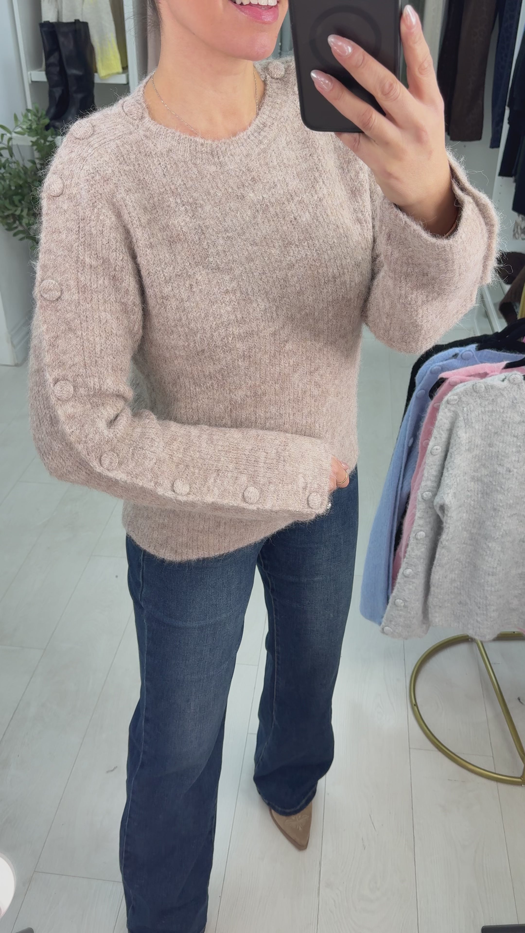 Load video: Fern Super Soft Button Detailed Jumper