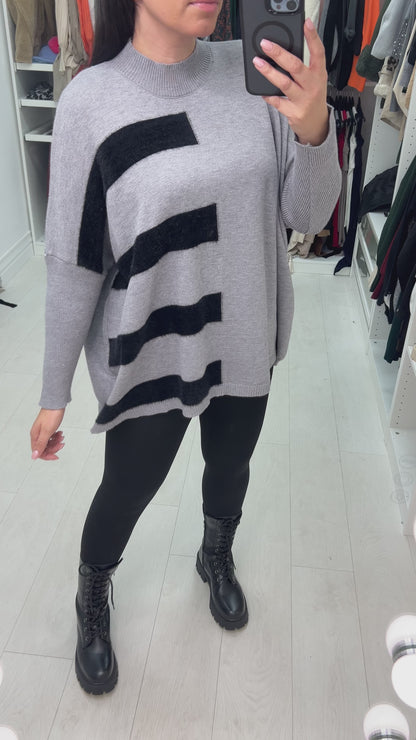 Yamila Faux Fur Stripe Knit Jumper