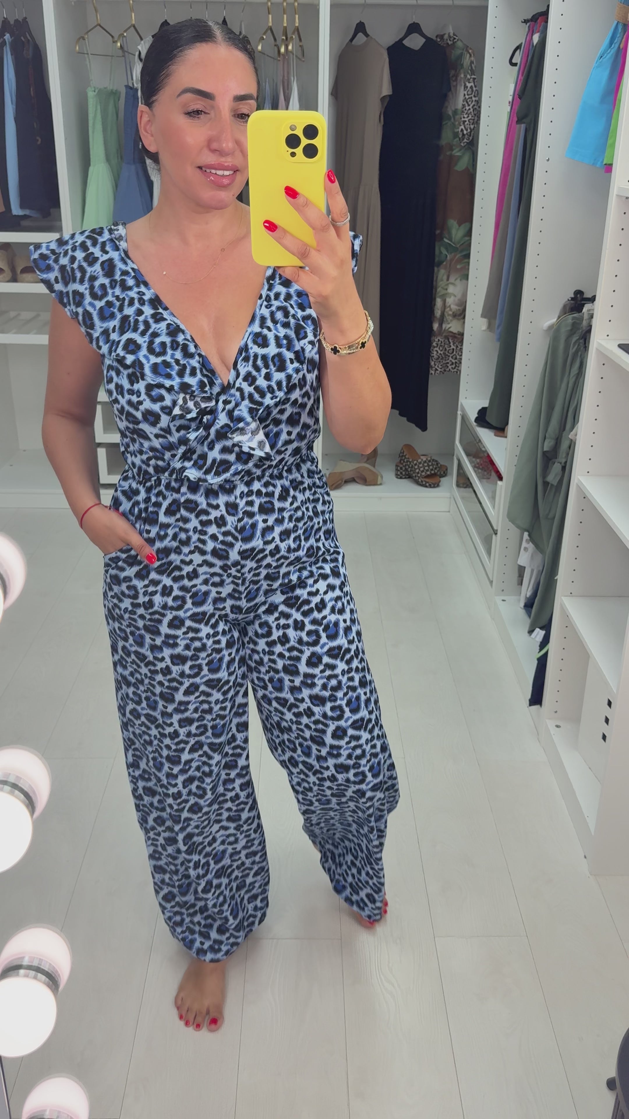 Load video: Joyanne Leopard Print Frill Detail Wide Leg Jumpsuit