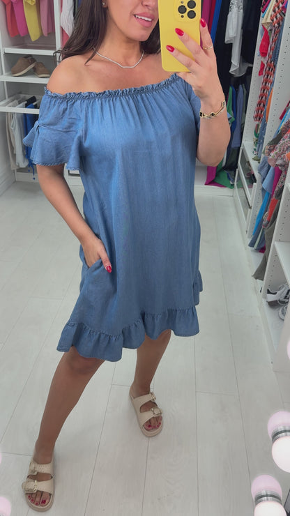 Stella Denim Bardot Midi Dress
