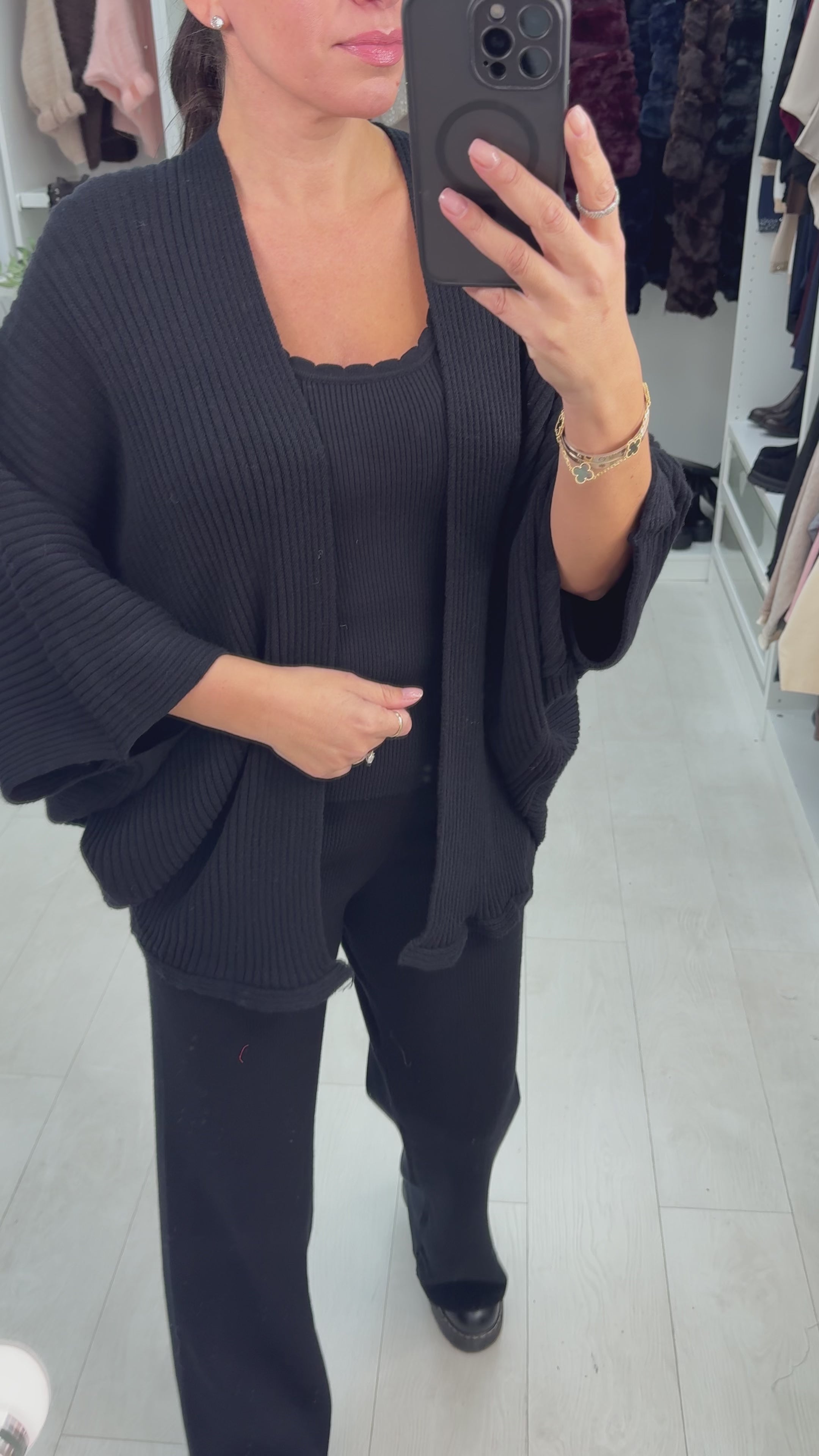 Load video: Norah Plain Ribbed 3 Piece Loungewear Set