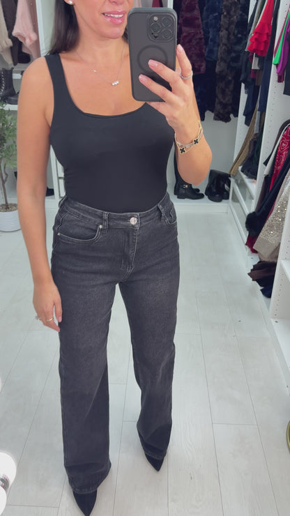 Quentin Washed Black Straight Leg Jeans