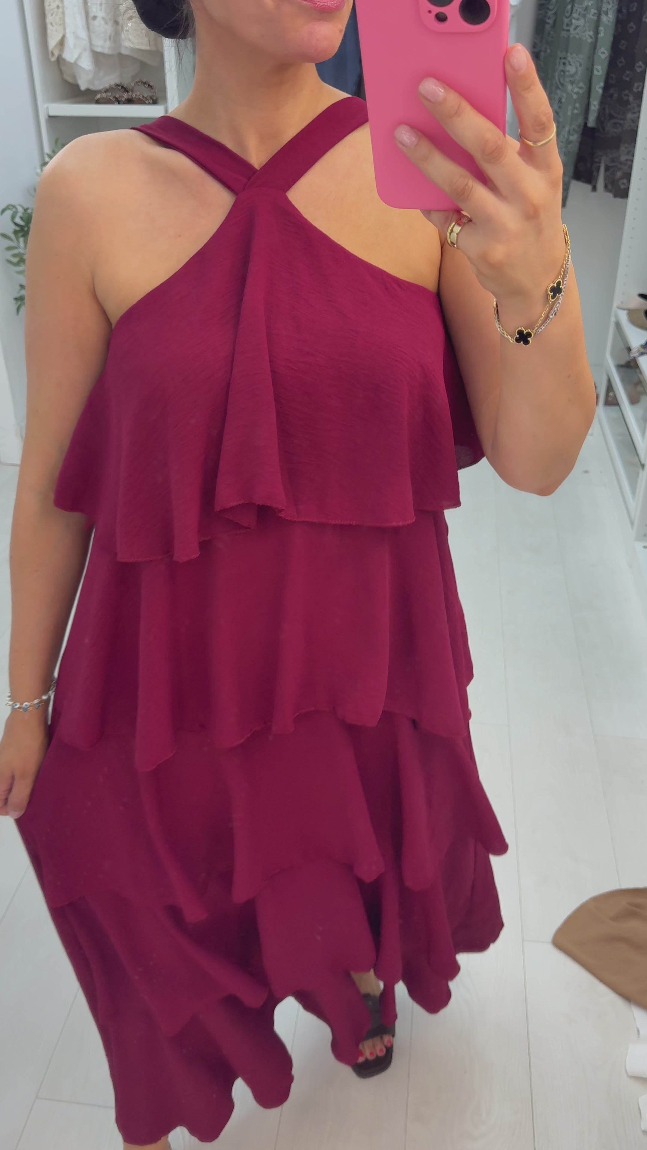 Wendelyn Plain Ruffled Halter Neck Maxi Dress