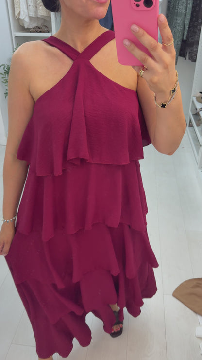 Wendelyn Plain Ruffled Halter Neck Maxi Dress