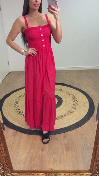 Nikki Elasticated Bust Button Detail  Dress