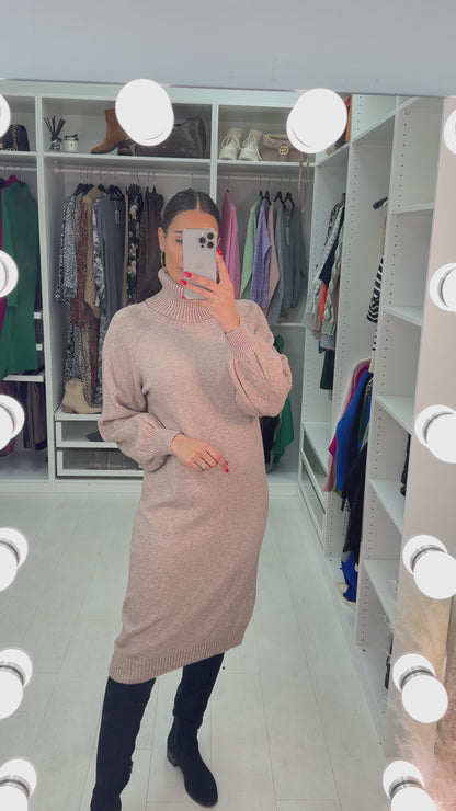 Aleesha Ribbed Roll Neck Knitted Jumper Dress