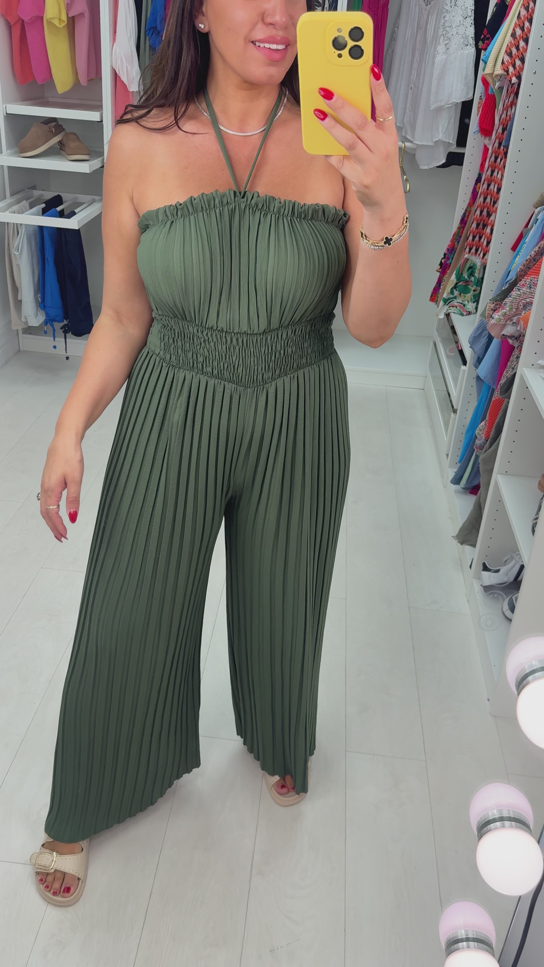 Load video: Cecily Elasticated Pleated Plain Jumpsuit