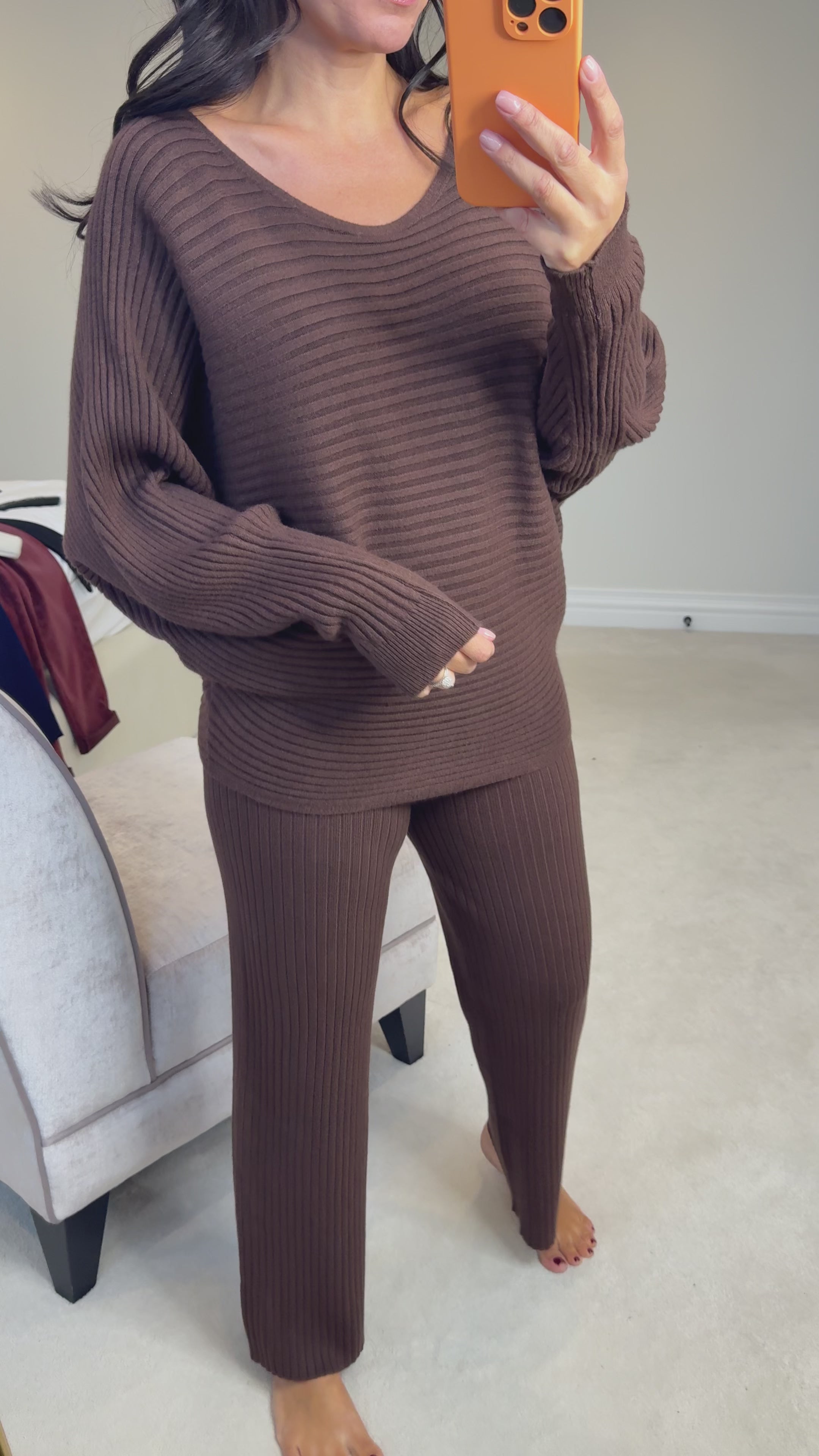 Load video: Keleigh Plain Ribbed Loungewear Set