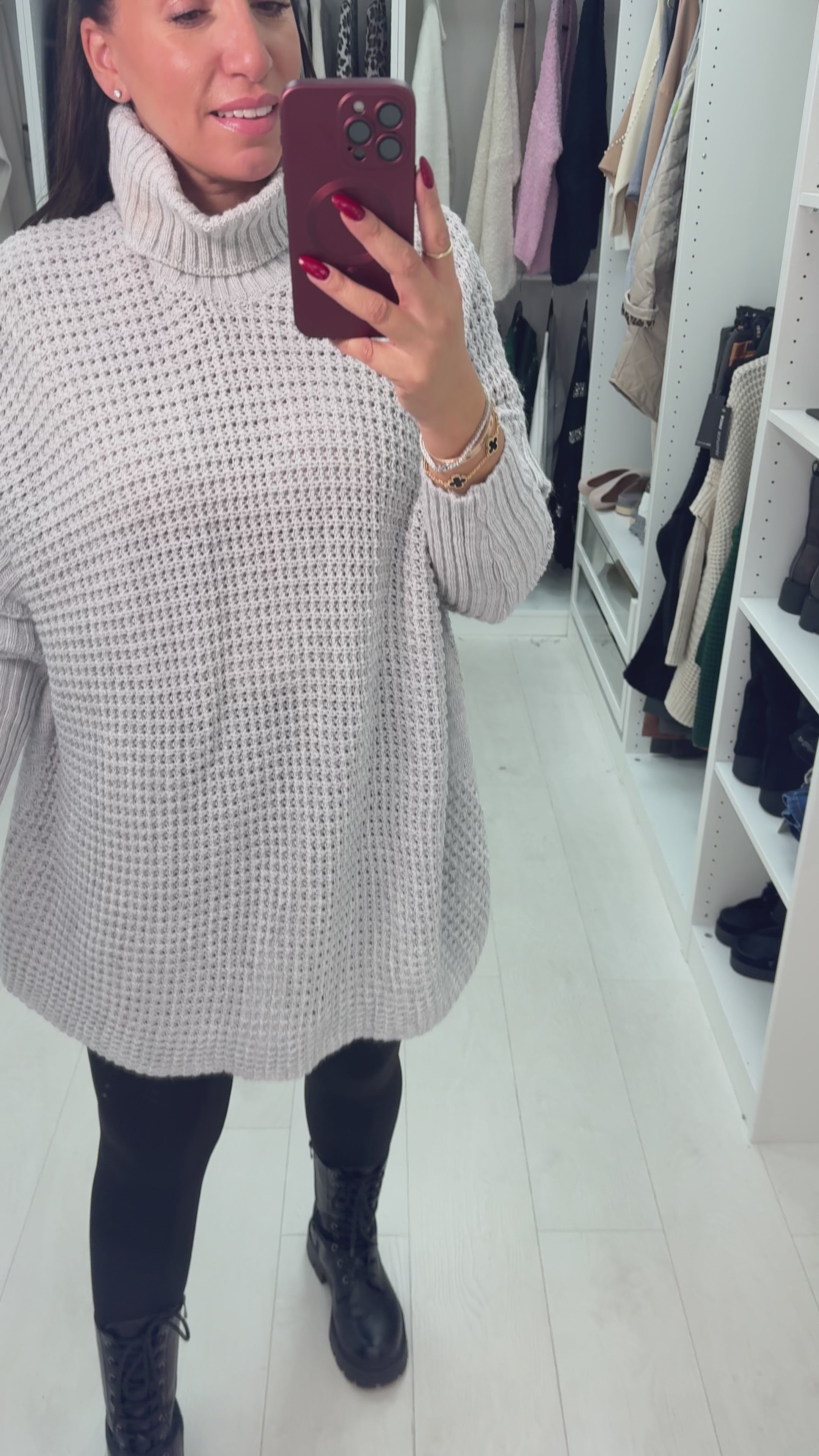 Load video: Maxine Plain Roll Neck Chunky Knit Oversized Jumper