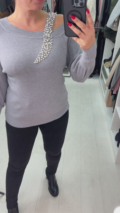 Nisha Diamante Pearl Link Knit Jumper