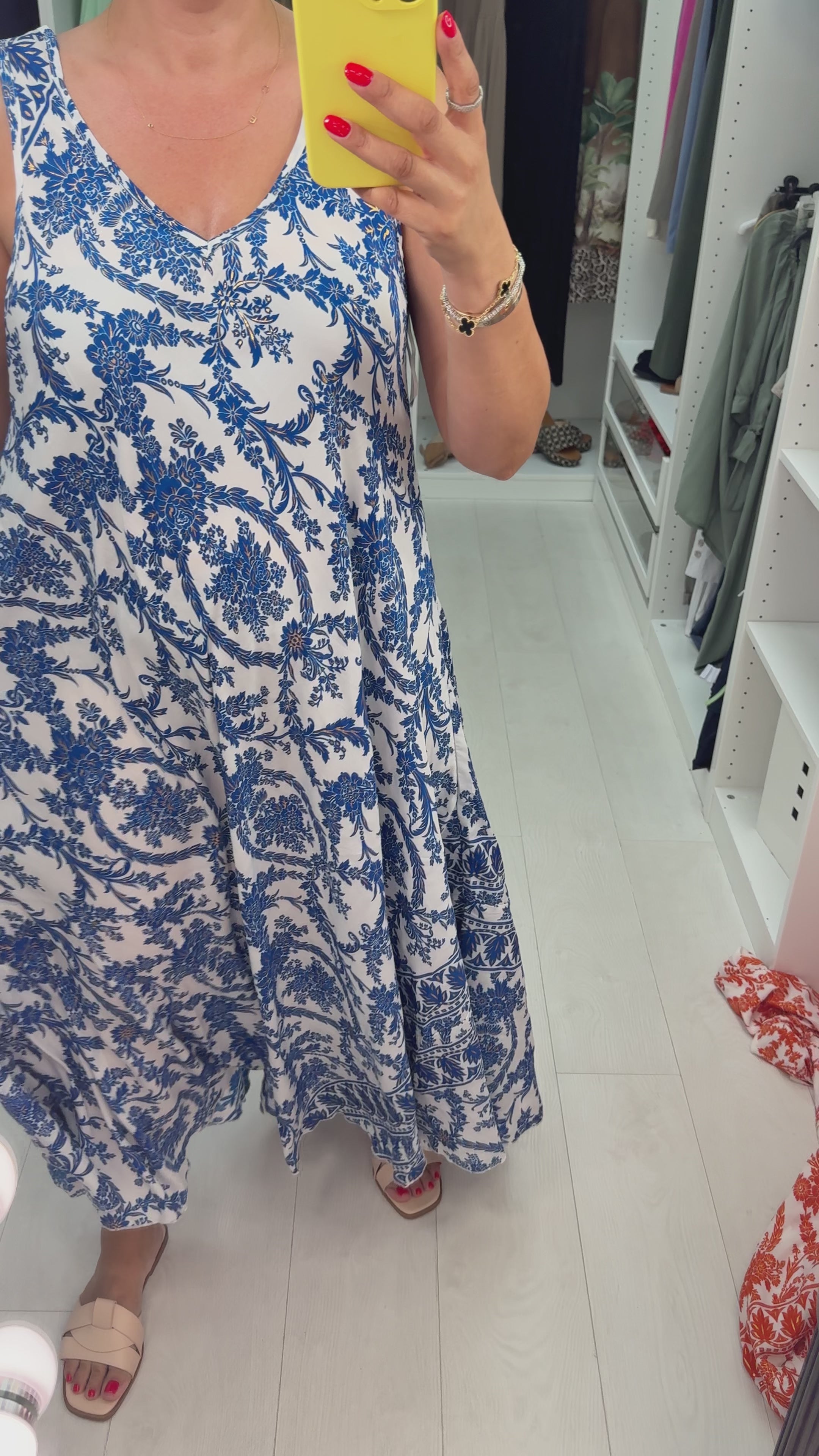 Load video: Mayra Floral Print V Neck Loose Fit Maxi Dress