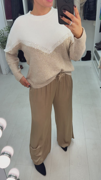 Delia Super Soft Embellished Colour Block Jumper