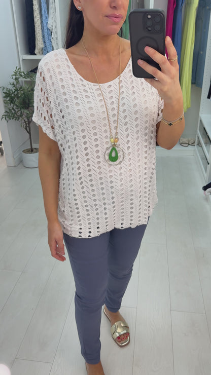 Atilla Plain Textured Bubble Hem Necklace Top