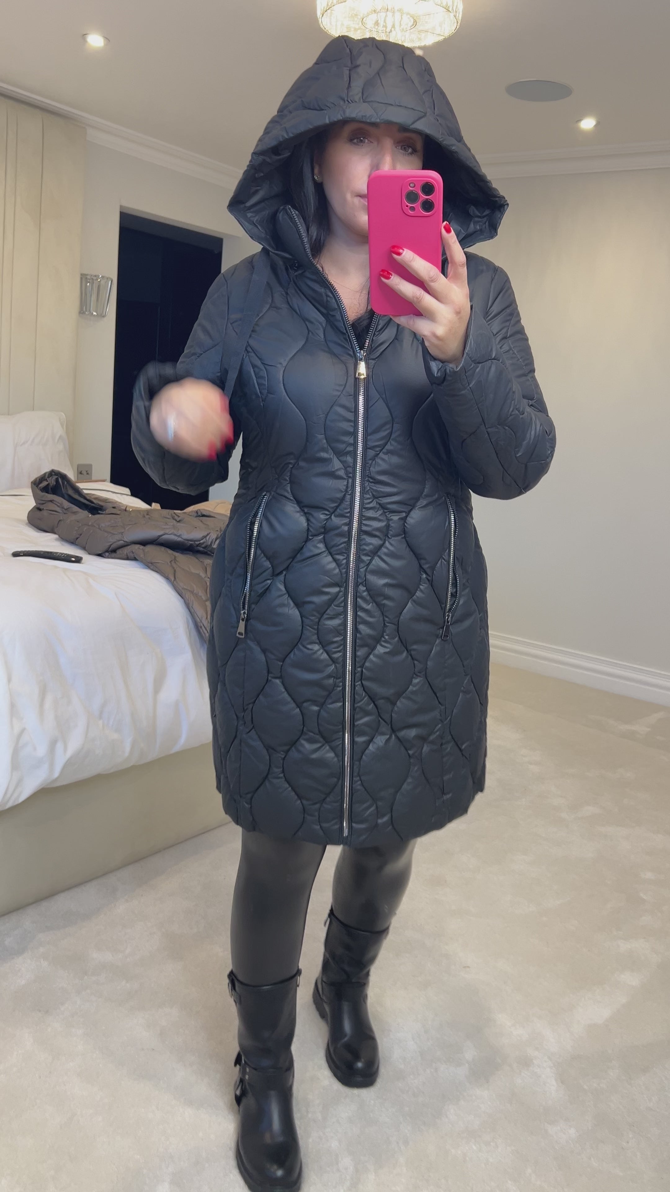 Load video: Giselle Black Quilted Padded Coat