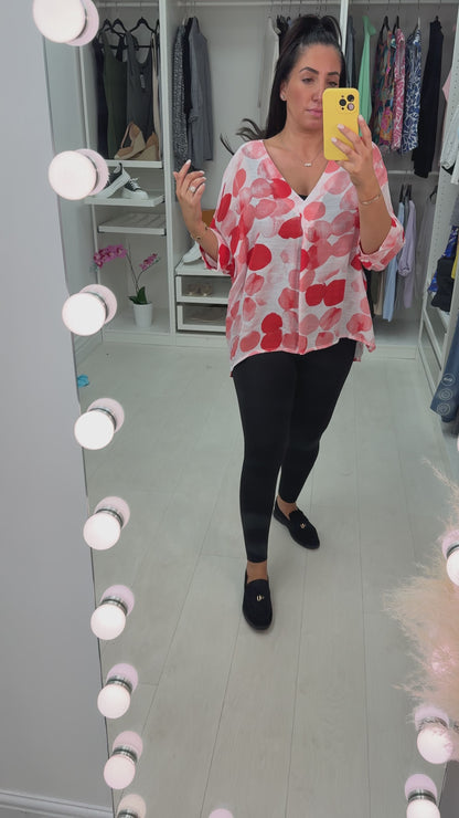 Trill Multi Coral Spot Print Batwing Top