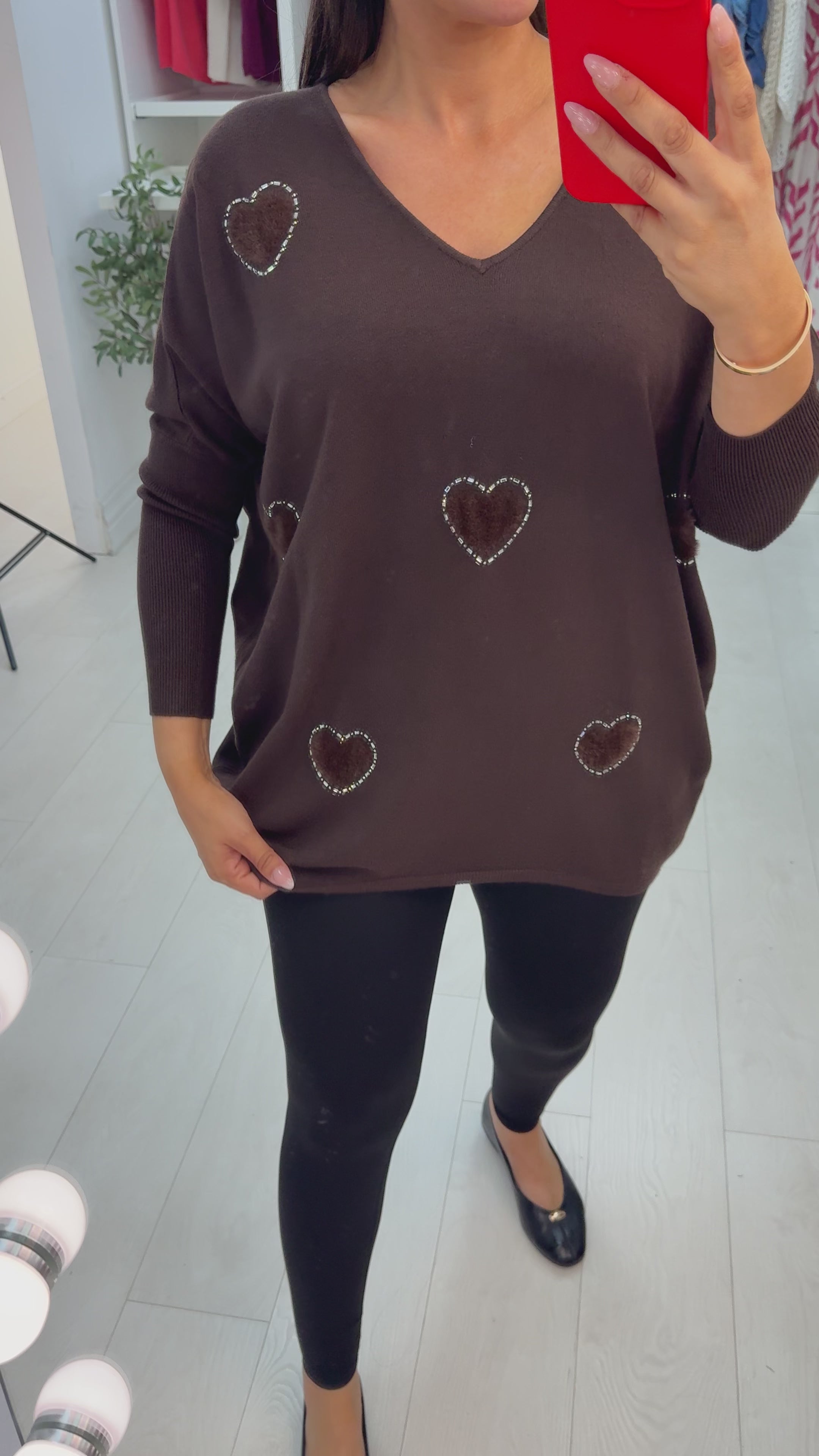 Avalena Embellished Heart Batwing Loose Fit Jumper