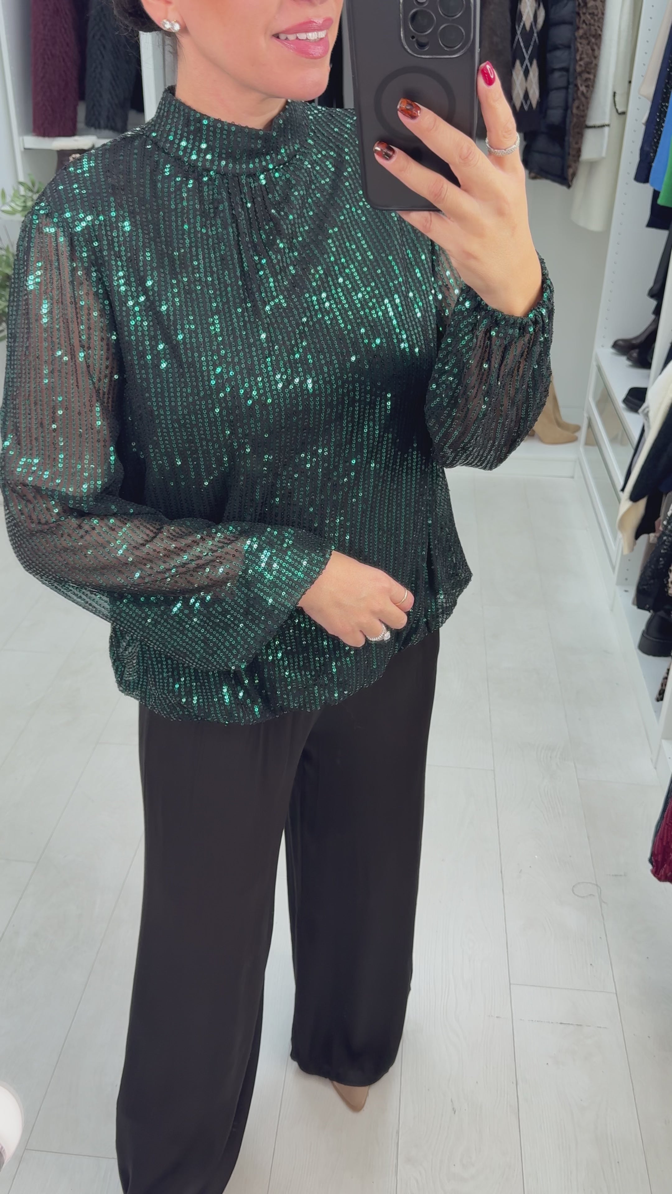 Load video: Sloan Sequin Embellished High Neck Top