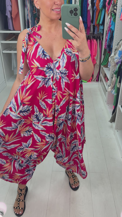 Brianne Leaf Print Loose Fit Harem Jumpsuit