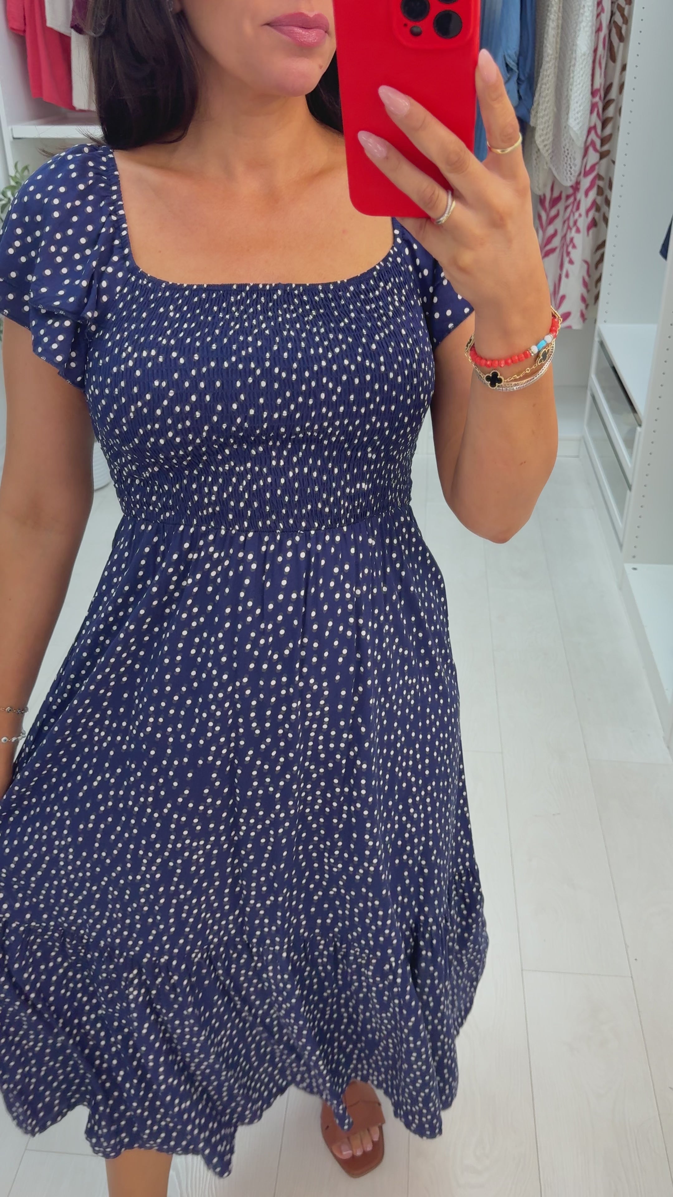 Hermia Polka Dot Shirred Bust Maxi Dress
