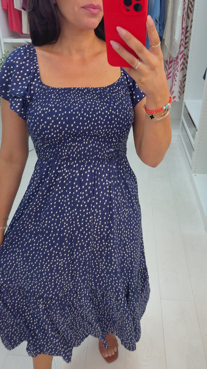 Hermia Polka Dot Shirred Bust Maxi Dress