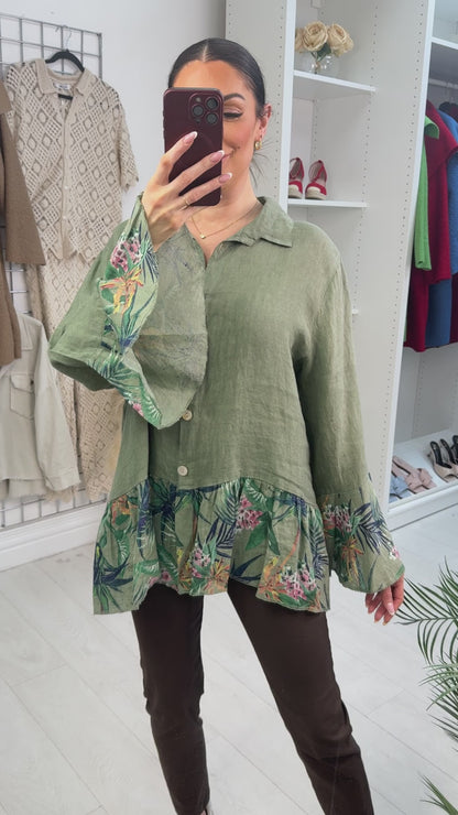 Janella Loose Fit Frill Hem Linen Shirt