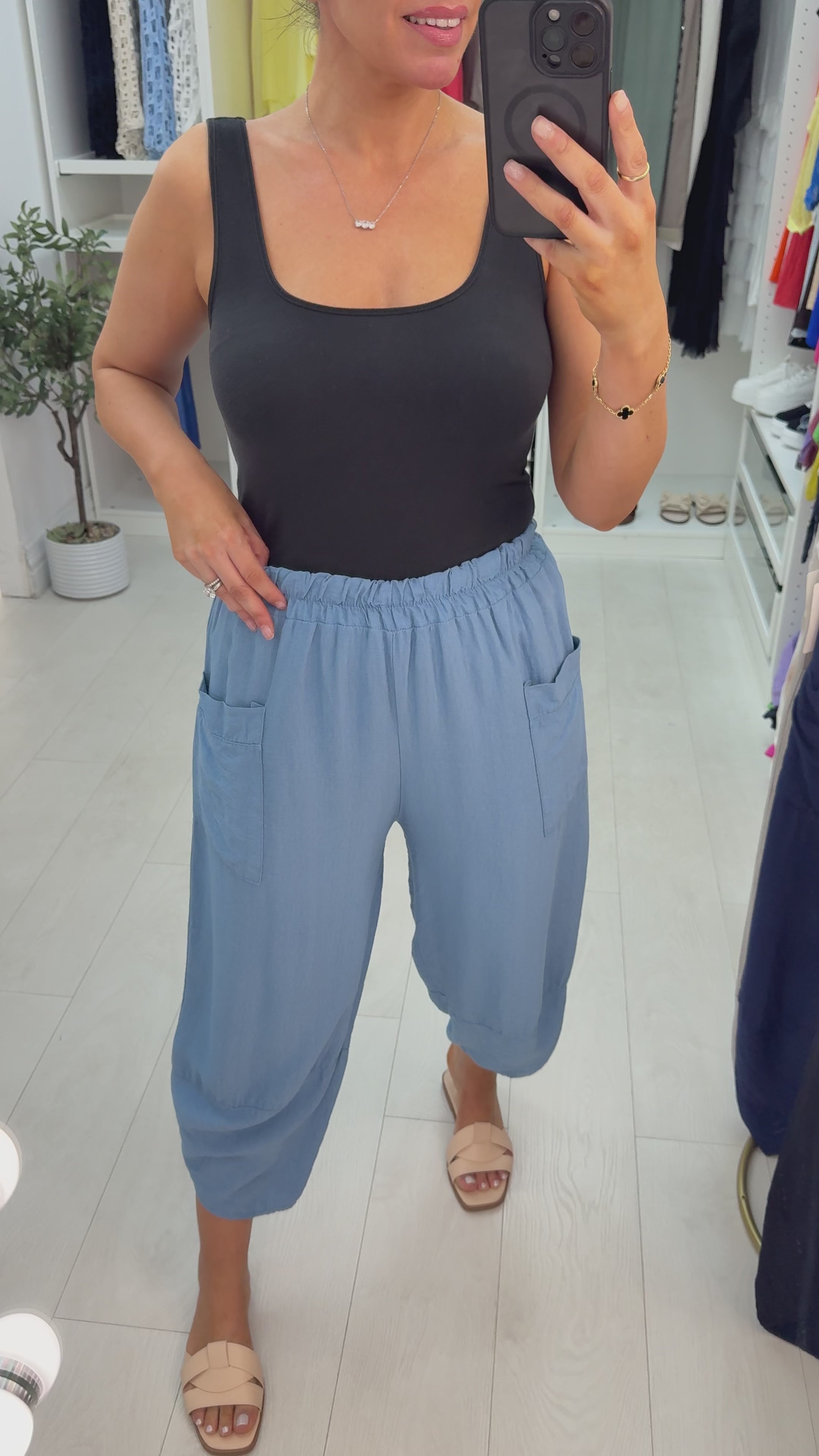 Load video: Izalea Plain Elasticated Waist Carrot Leg Trousers