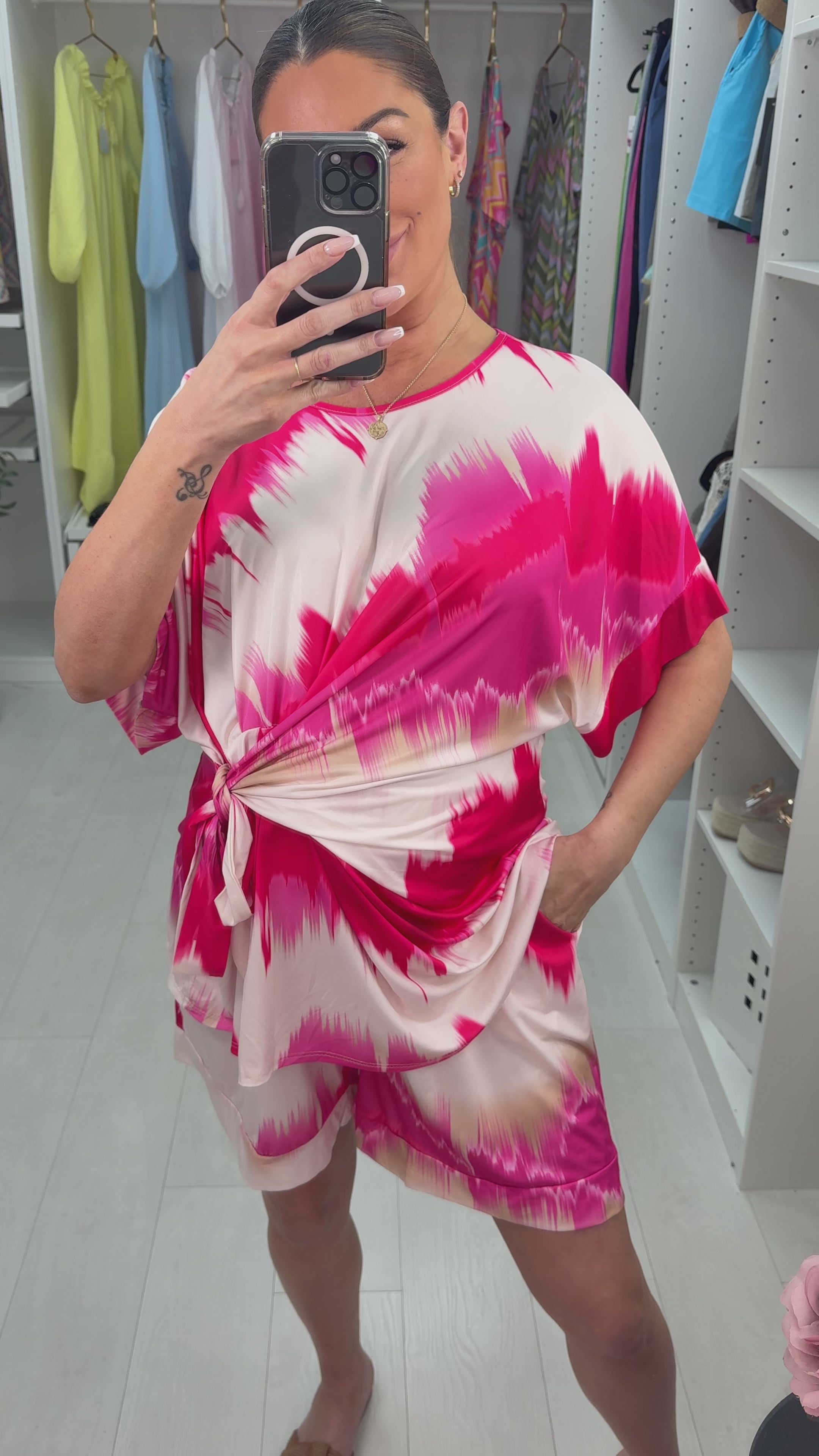 Kassie Abstract Print Tie Side Shorts Co-Ord