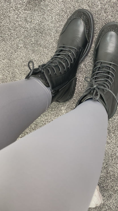 Minnesota Black Faux Leather Gem Detail Biker Boots