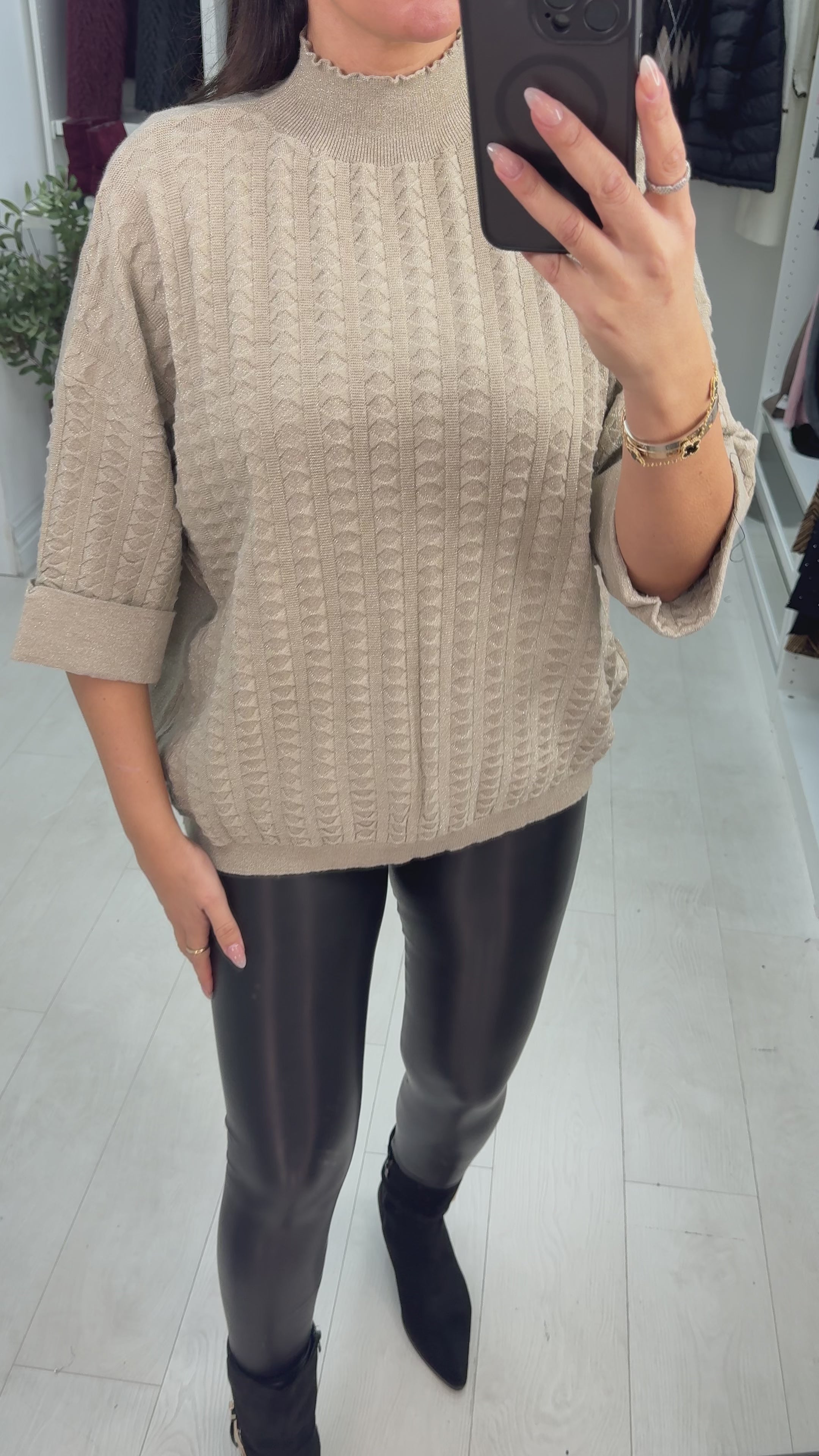 Load video: Isanna Textured High Neck Lurex Jumper
