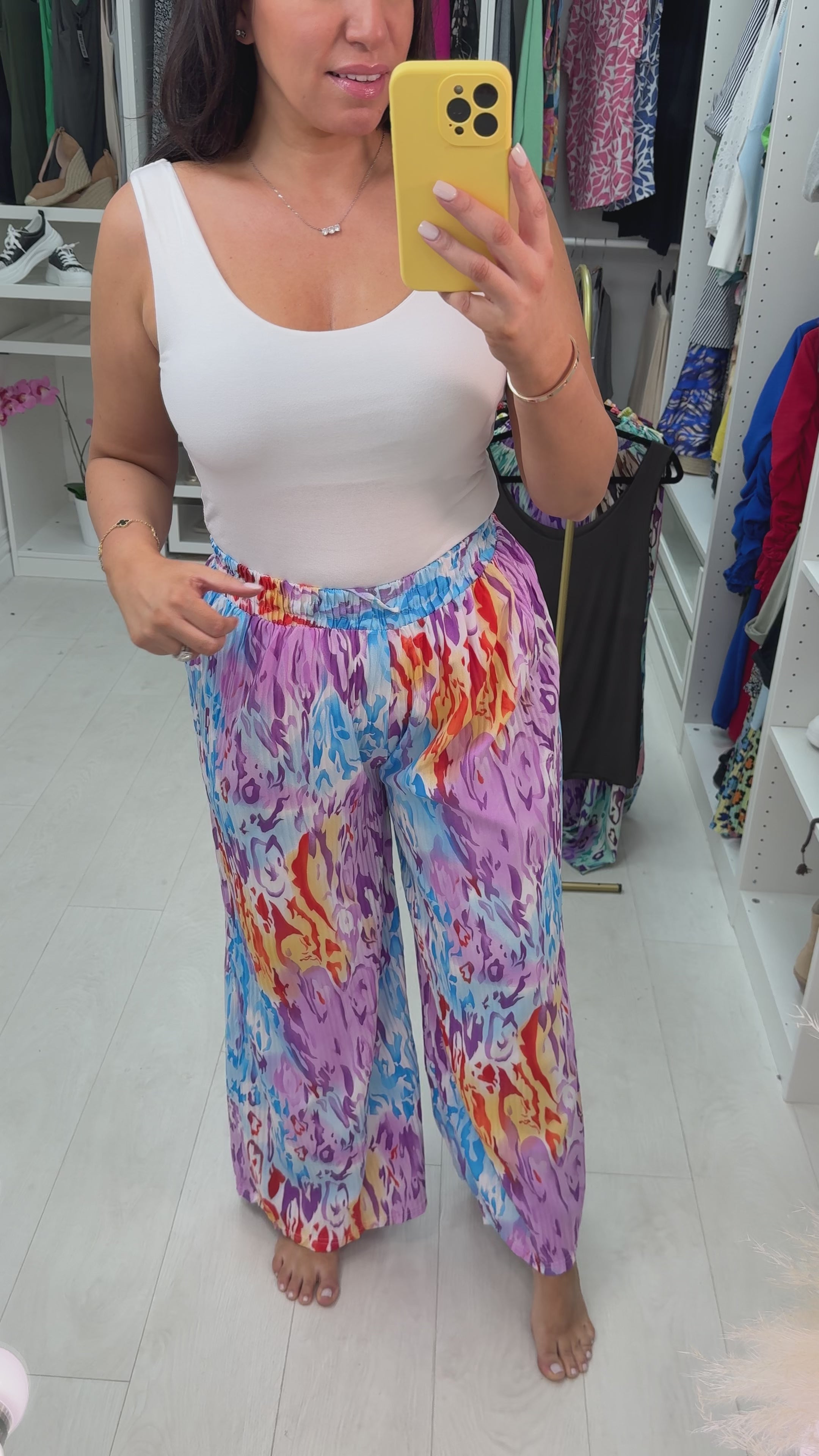 Elkie Multi Coloured Wide Leg Pleated Trousers