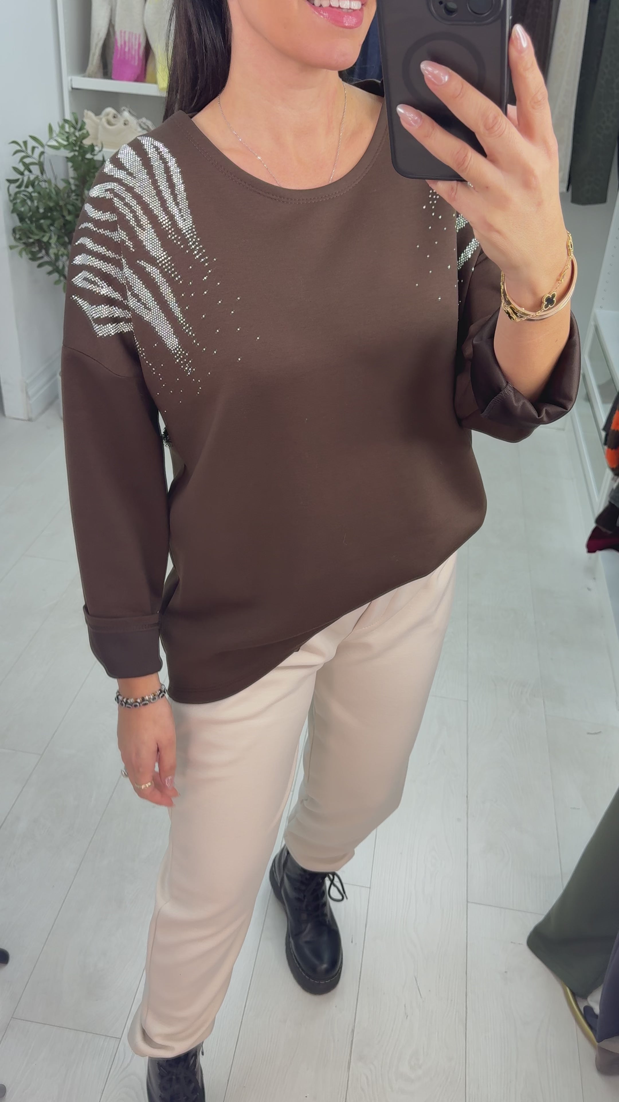 Load video: Trinnie Diamante Embellished Loose Fit Sweatshirt