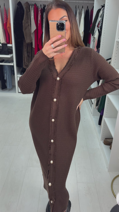 Samira Pearl Button Detailed Maxi Knit Dress