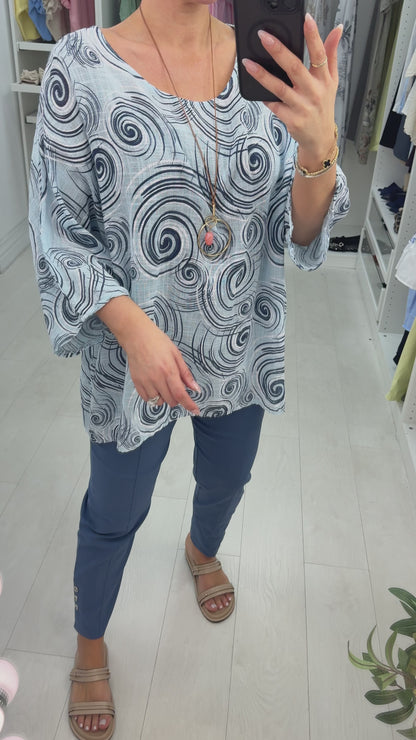 Chrishelle Abstract Print Loose Fit Necklace Top