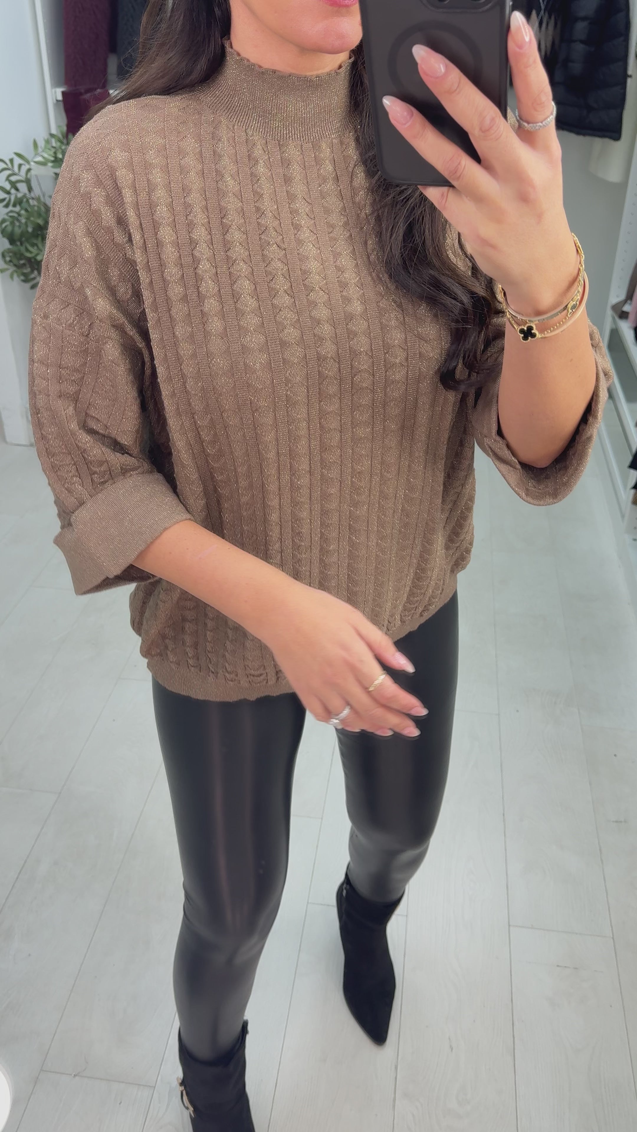 Load video: Isanna Textured High Neck Lurex Jumper