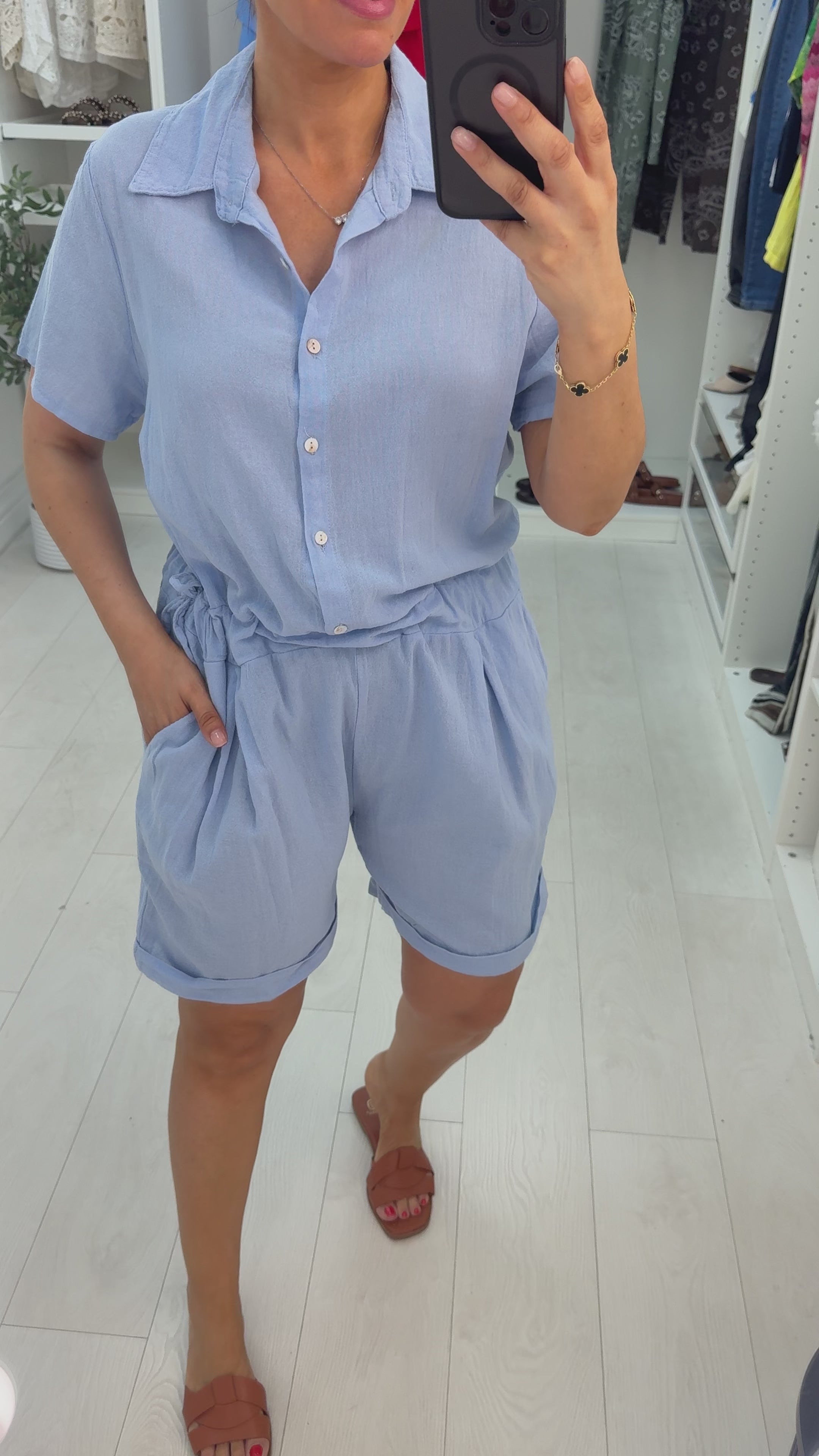 Load video: Amelie Plain Adjustable Tie Side Playsuit