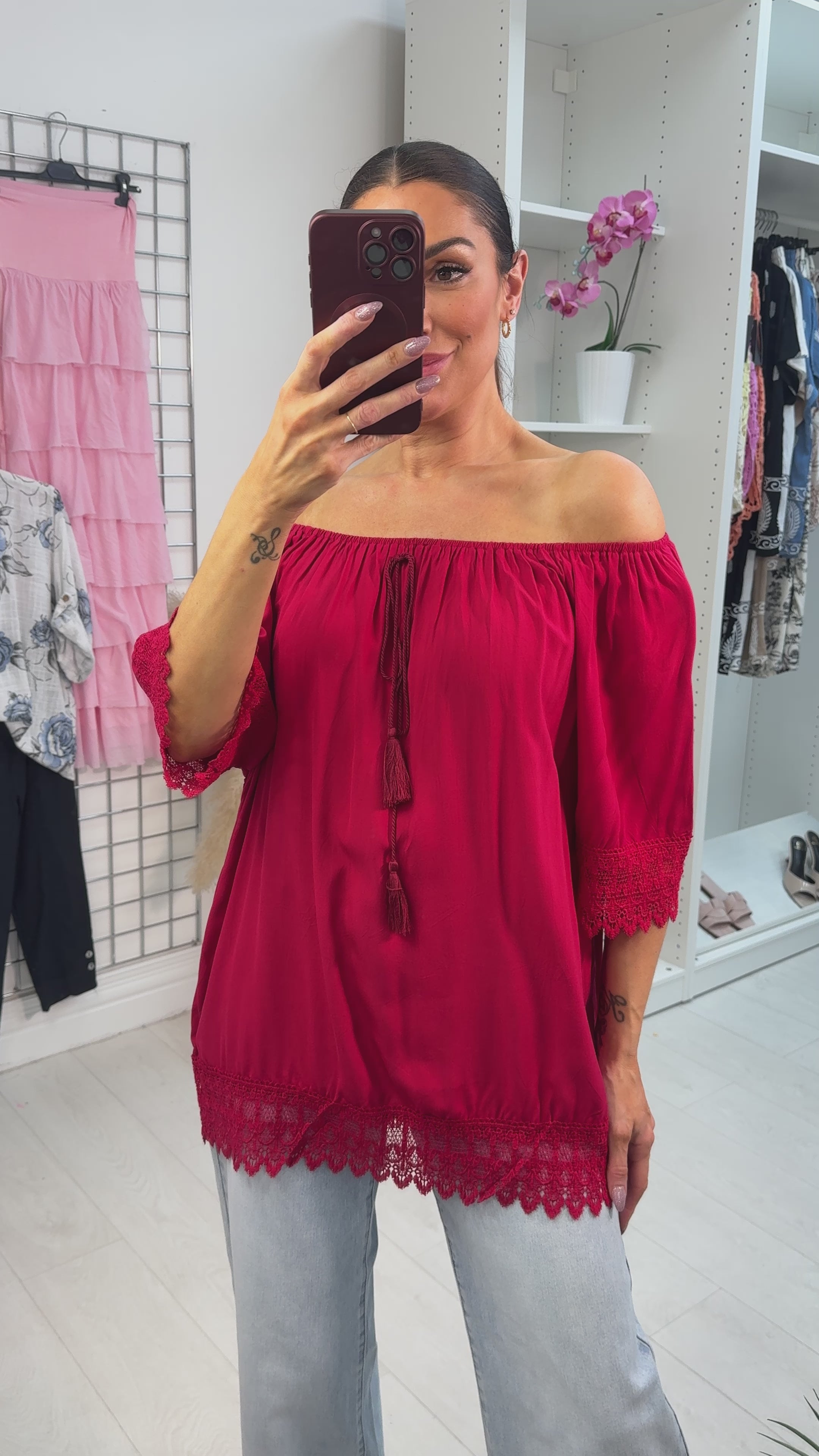 Elena Plain Crochet Hem Short Sleeve Top
