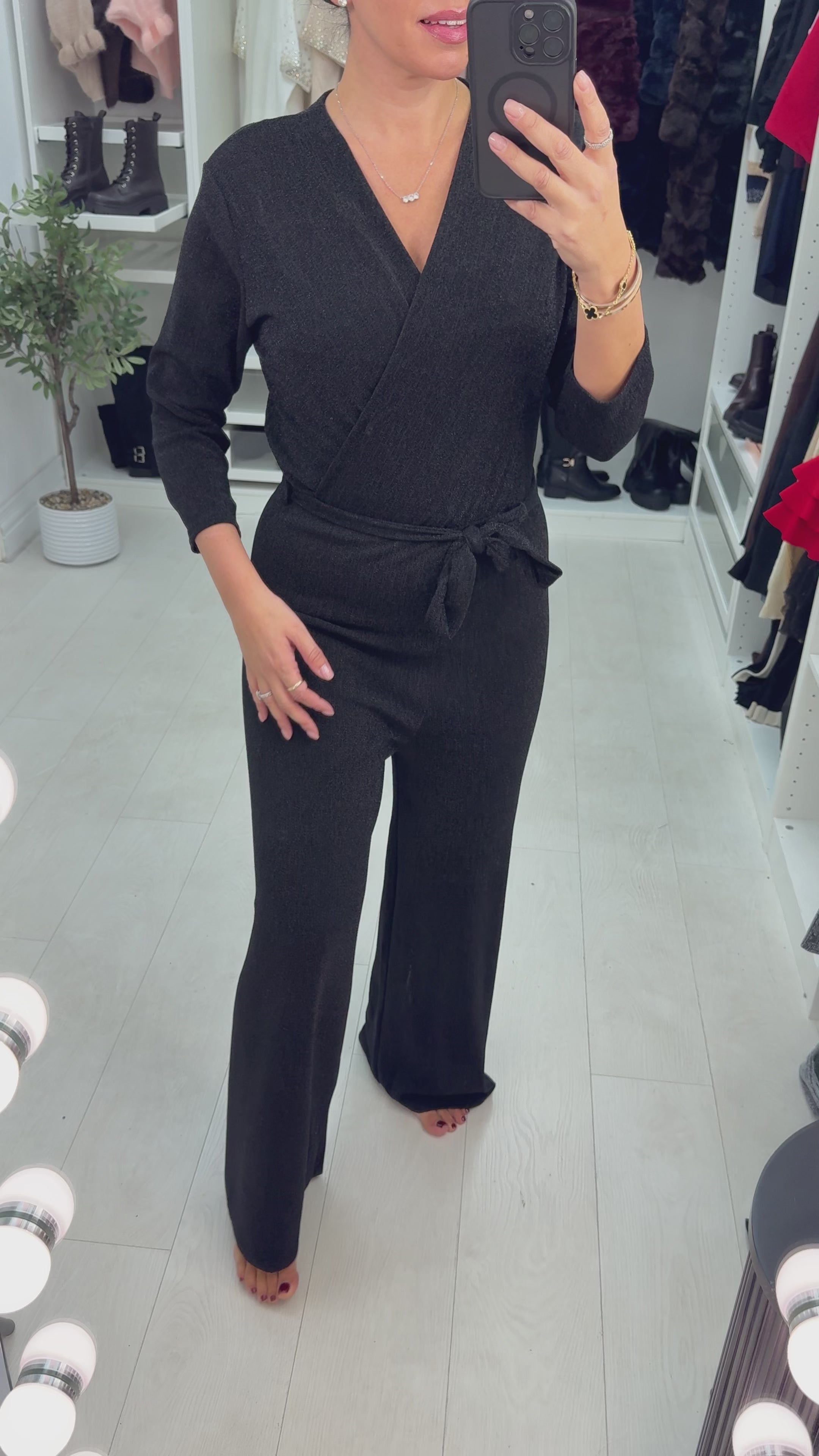 Bessie Lurex Tie Waist Wide Leg Jumpsuit